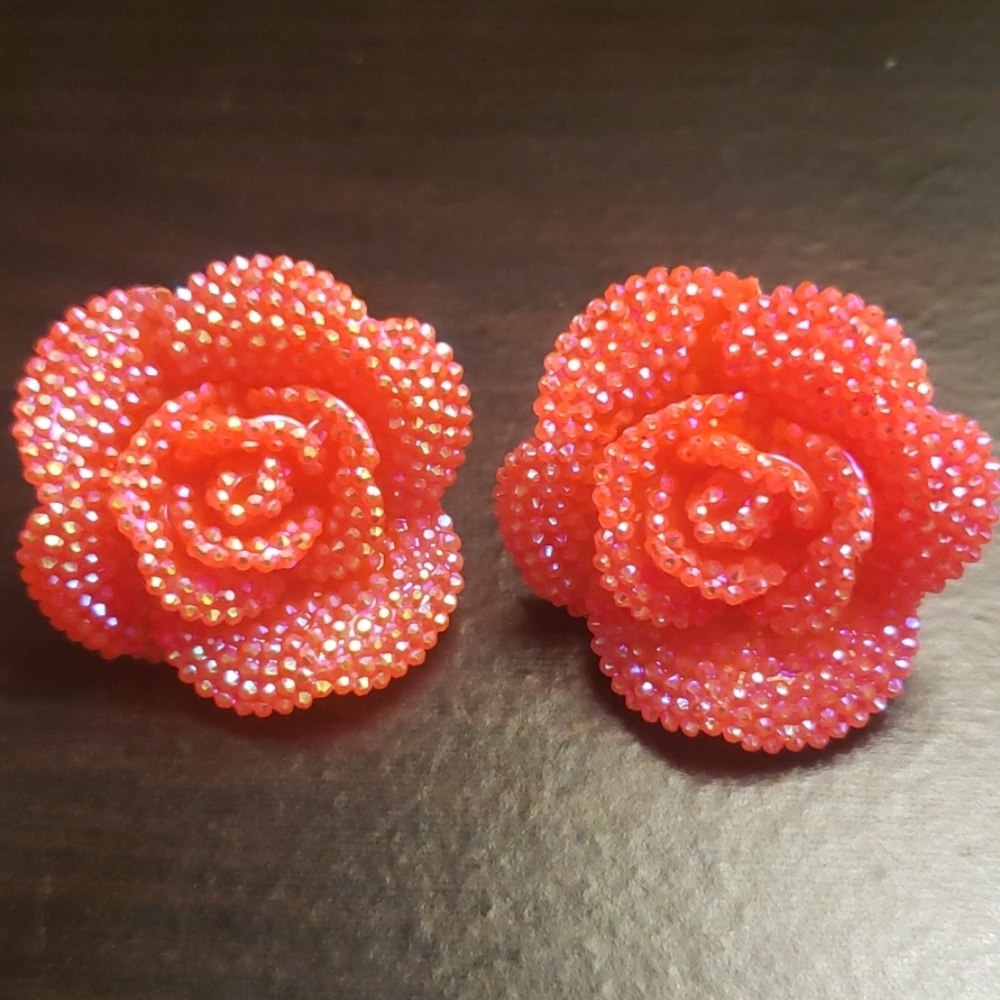 Pink/orange rose earrings